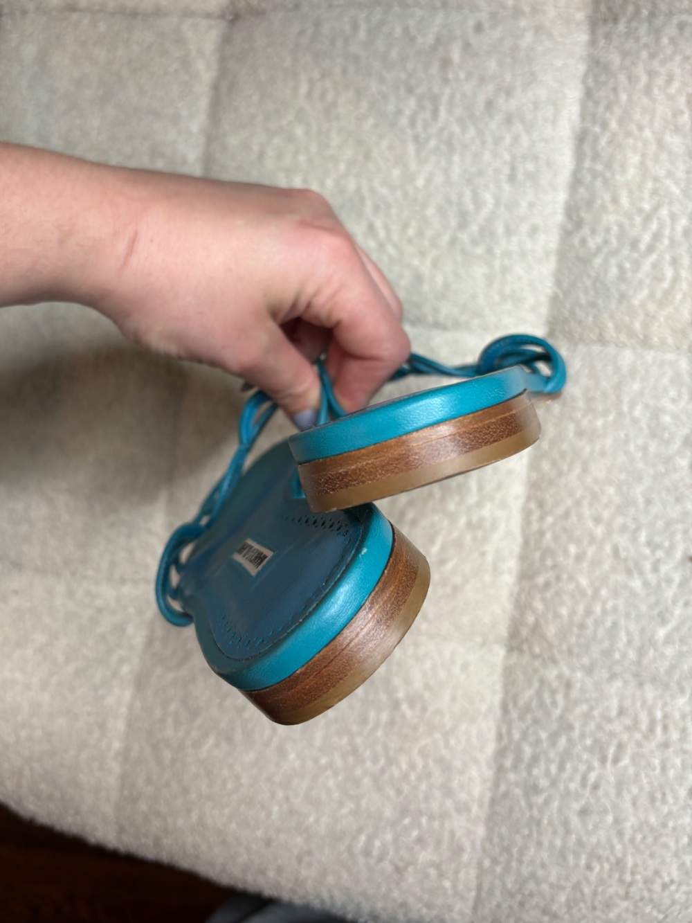 Vintage Manolo Blahnik Y2K Geometric Leather Sandals Size 37 Bright Blue - Picture 4 of 6